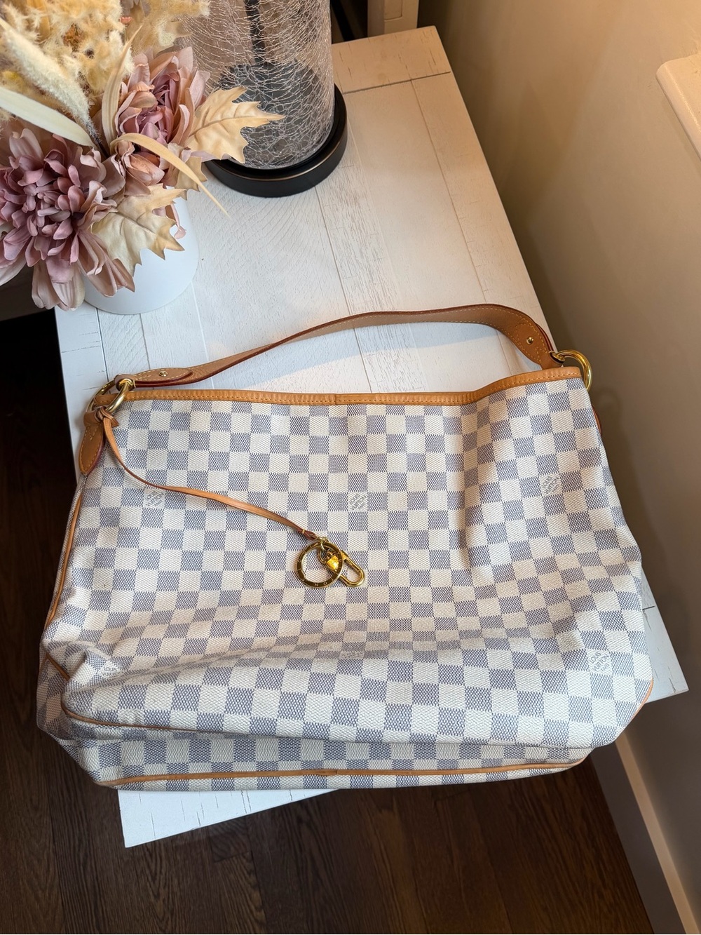 Louis Vuitton Damier Azur Shoulder Bag with Natural Vachetta Trim